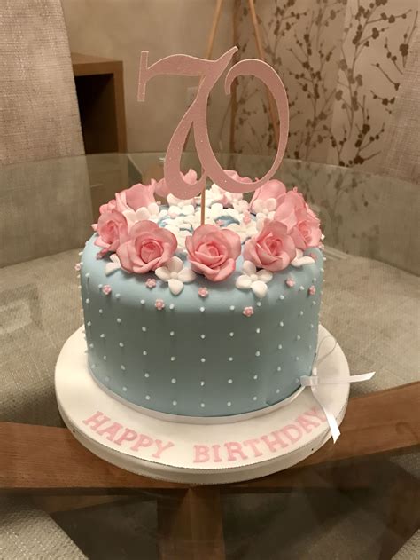 Floral 70th Birthday Cake With Dotty Detail 70th Birthday Cake Mini Cakes Birthday 70th