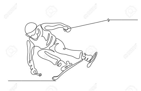 Continuous Line Drawing Illustration Shows A Alpine Skier Skiing