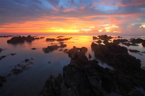Beach Dawn Dusk Nature Ocean Rocks Scenic Sea Seascape Seashore Sky Sunset Water 4k