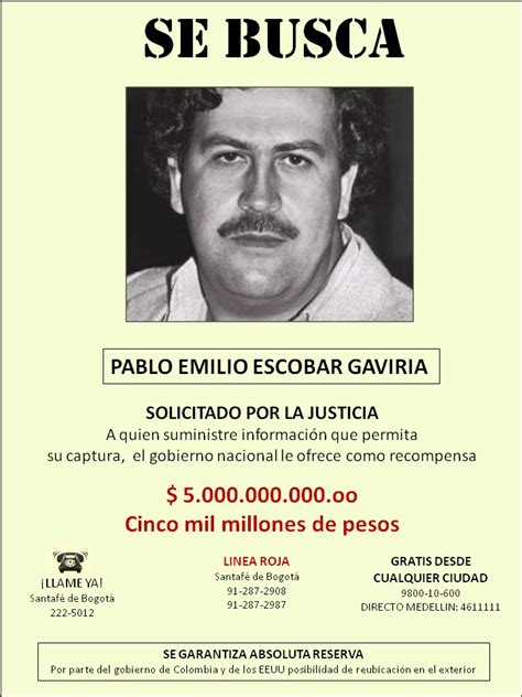 Proyecto Pablo Escobar Aviso De Recompensa 5000 Millones 1993