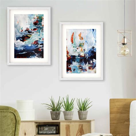 Framed Wall Art Set Of Set Of Two Prints Large Blue Abstract Framed
