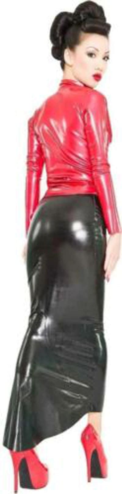 Pre Owned Westward Bound Fishtail Latex Hobble Skirt Black With Black