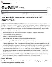 Epa History Resource Conservation And Recovery Act Pdf An Official