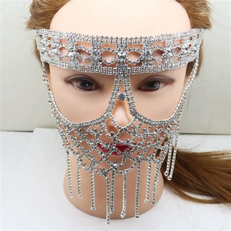 luxury elegant diamond mask artificial crystal diy hallowma venetian mask sexy half face party