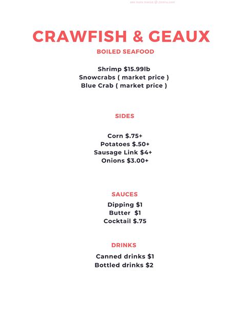 Menu At Crawfish And Geaux Restaurant New Iberia