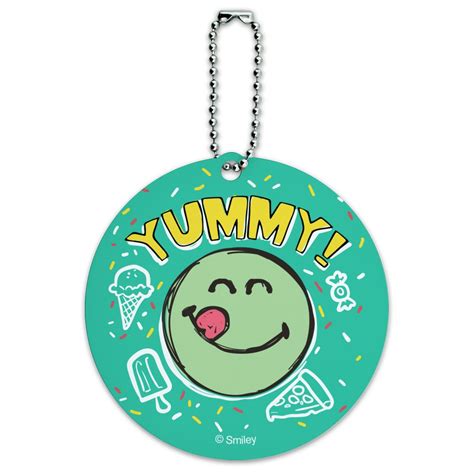 Yummy Food Smiley Face Officially Licensed Round Luggage Id Tag Card