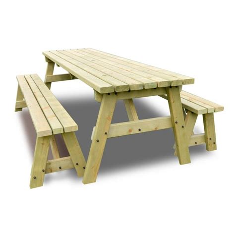 H68 x w205 x d76cm, armchair: Buy 4ft Picnic Table - Wooden Garden Dining Table And ...