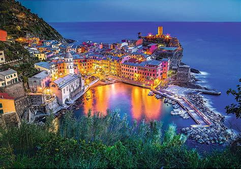 Vernazza At Dusk Sea Italy Mediterranean Amalfi Evening Lights