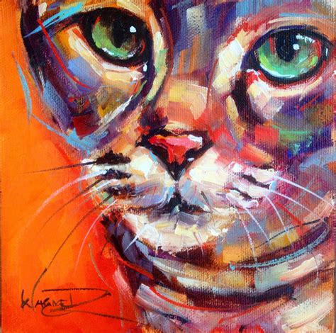 Olga Paints Sold Contemporary And Colorful Cat Oil Painting By Olga