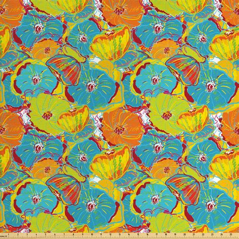 Poppy Fabric By The Yard Colorful Flowers Blossoming Nature