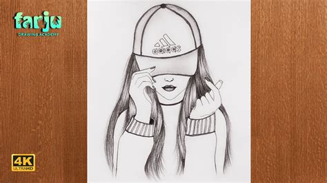 How To Draw A Girl With Cap A Girl With Adidas Cap Step By Step Easy