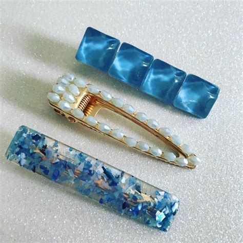 set of 3 blue hair clips etsy