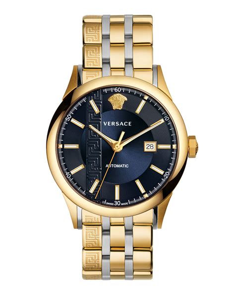 Versace 44mm Aiakos Mens Automatic Watch With Bracelet Blue Neiman