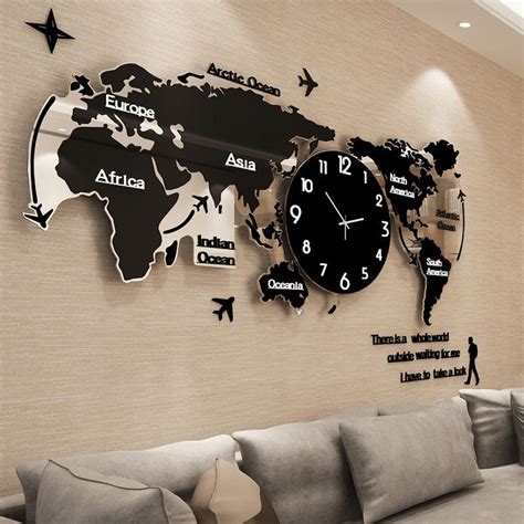 Acrylic Wall Clock Creative World Map Wall Hanging World Map Wall