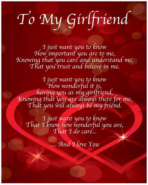 Personalised To My Girlfriend Poem Valentines Day Birthday Christmas