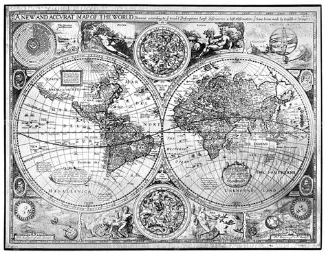 Antique World Map Black And White