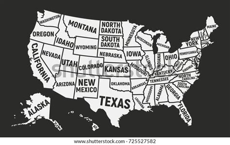 Poster Map Usa State Names United Stock Vector Royalty Free 725527582