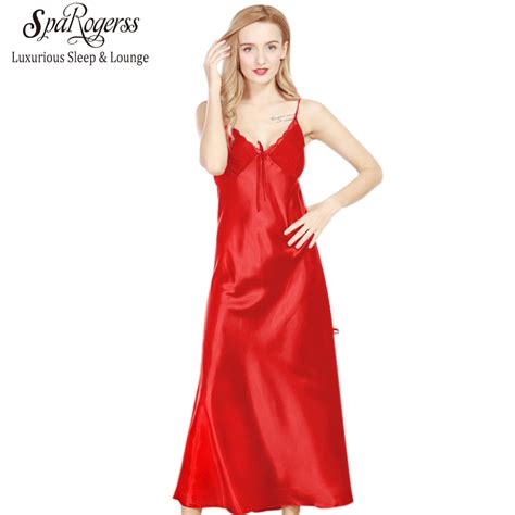 Long Nightgowns Women 2018 Brand Sparogerss Ladies Faux Silk Split Long