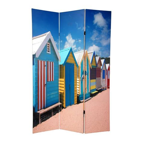 Oriental Furniture Beach Cabana 3 Panel Multi Wood And Fabric Folding