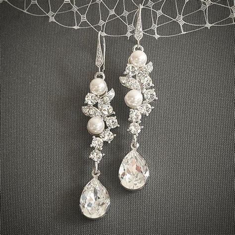 Swarovski Crystal Bridal Earrings Pearl Cluster Chandelier Wedding