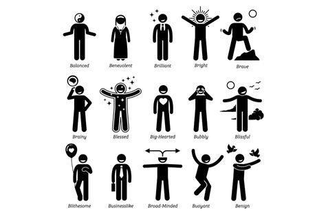 Positive Personalities Character Traits Stick Figure Icons