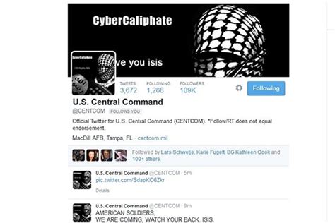 Us Central Commands Twitter Youtube Accounts Hacked With Pro Isis Messages