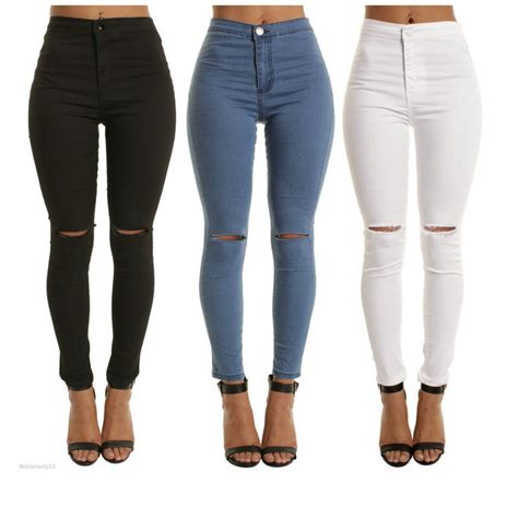 Spring Autumn New Elastic Waist Jeans Show Thin Hole Foot Knee Pants In