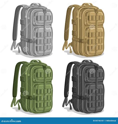 Vector Set Military Backpacks Stock Vector Illustration Of Knapsack