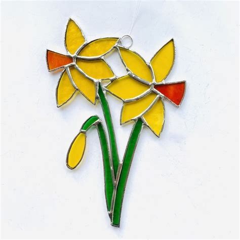 Stained Glass Bunch Of Daffodil Suncatcher Handmade Hanging Window
