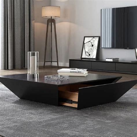 Modern Black Coffee Table With Storage Square Drum Coffee Table With 1 Drawer