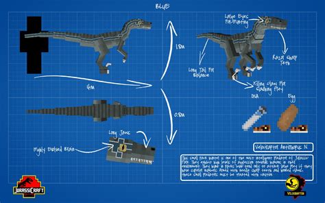 Jurassicraft Blueprint Velociraptor Blue Artesanato De Papel