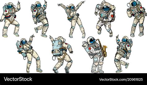 Set Of Dancing Astronauts Collection Royalty Free Vector