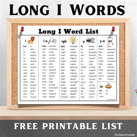 173 Long I Vowel Sound Words Free Printable List Literacy Learn