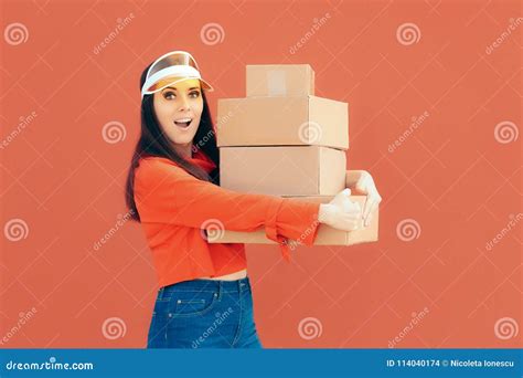 Delivery Person Holding Many Cardboard Box Packages Stock Photo Image