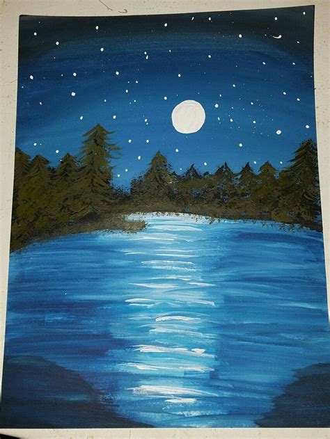 Night Time On The Lake Inspired By Paint Nite Time Painting Lake