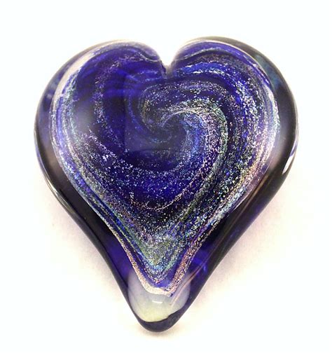 Large Cobalt Blue Dichroic Heart Paperweight By Ken Hanson And Ingrid Hanson Art Glass