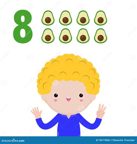 Happy Children And Hand Showing The Number Eight Cute Kids Showing