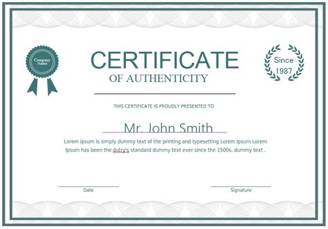 7 Free Sample Authenticity Certificate Templates Printable Samples
