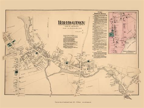 Bridgton And North Bridgton Villages Maine 1871 Old Town Map Reprint