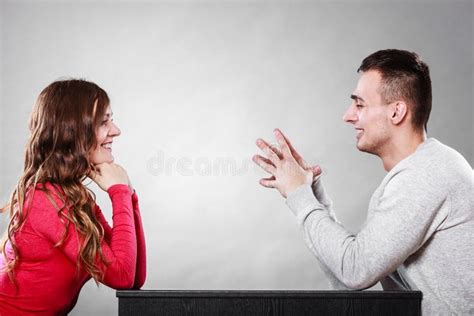 Happy Couple Talking On Date Conversation Stock Image Image Of