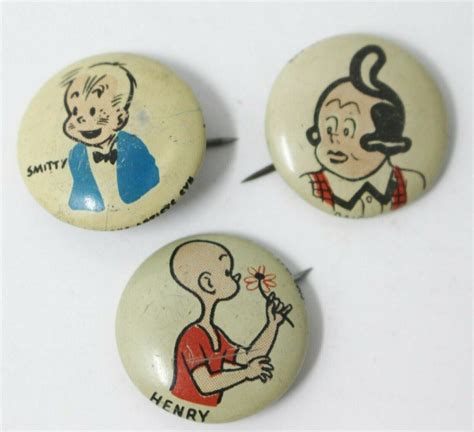 1940s Kelloggs 3 Pep Cereal Cartoon Pins Buttons Pinback Smitty Daisy