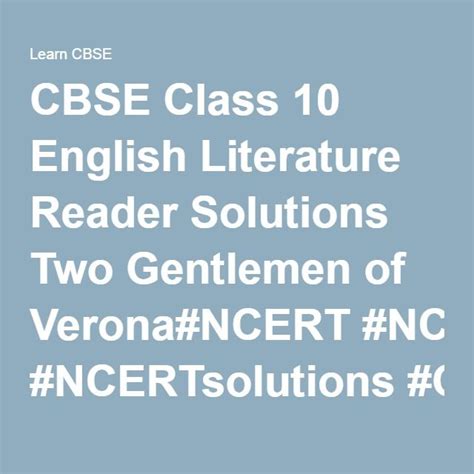 Cbse Class English Literature Reader Solutions Two Gentlemen Of