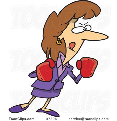 Cartoon Feisty Business Woman Wearing Boxing Gloves 7326