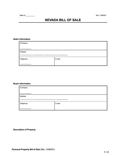 Free Nevada Bill Of Sale Form Pdf And Word