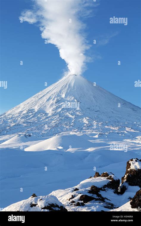 Volcanic Landscape Of Kamchatka Winter Eruption Klyuchevskoy Volcano