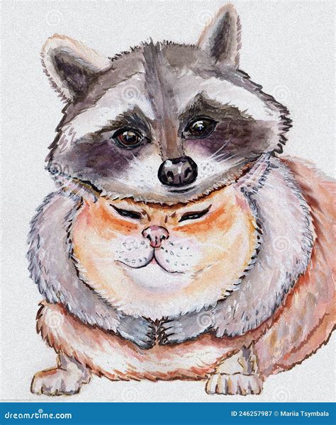 Raccoon And The Red Cat Stock Illustration Illustration Of Fluffy