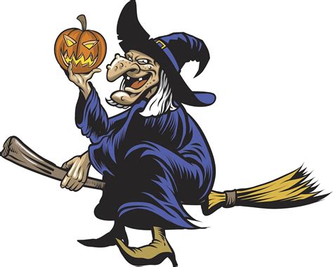 Evil Scary Ugly Flying Halloween Witch Carrying A Pumpkin