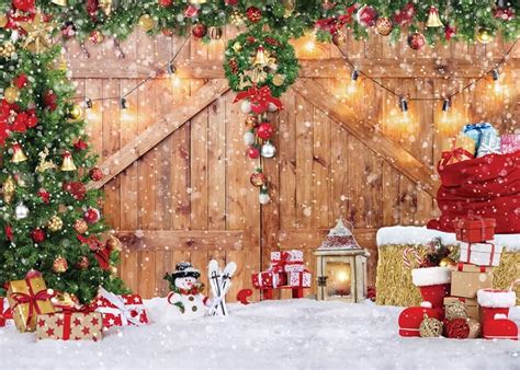 LYCGS Christmas Backdrop Rustic Christmas Barn Door Photography