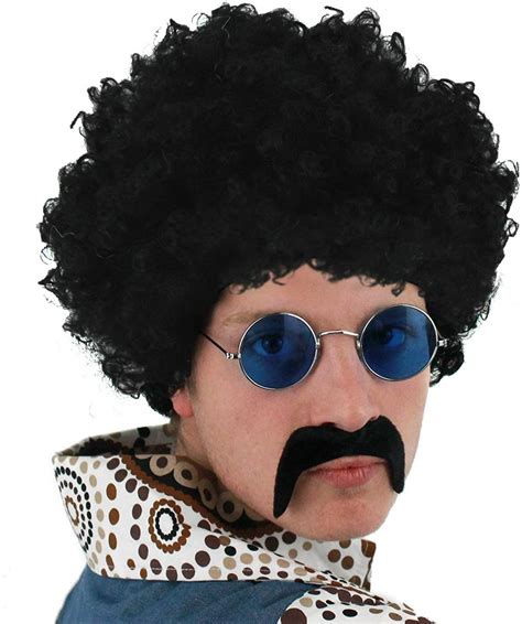 Compare Lowest Prices Free Shipping Service Mens Black Afro Wig With Facial Hair Fancy Dress