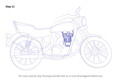 A Drawing Of A Motorcycle With The Words Step 11 On Its Front Wheel